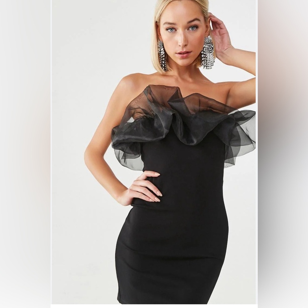 NWT Forever 21 Organza Ruffled Tube Dress